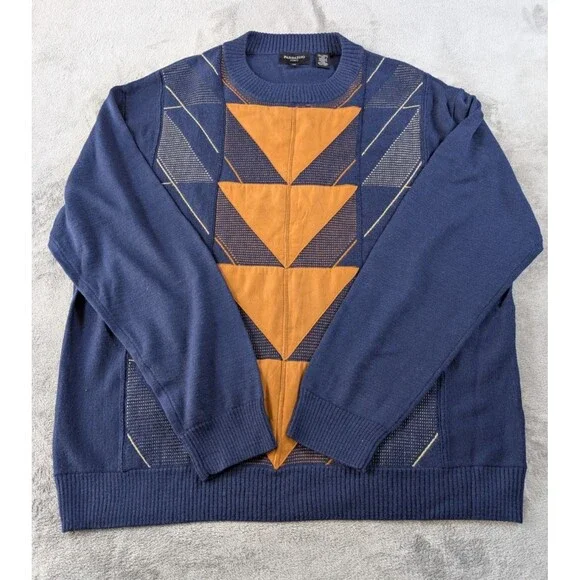 Pardazzio Uomo Sweater Men’s 3XL Blue Geometric Crew Neck Vintage - Picture 4 of 8